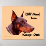 Doberman Keep Out Kids Room Personalized Poster