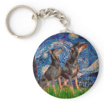 Doberman Pair - Starry Night Key Chain