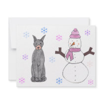 Doberman Pinscher Black & Snowman Personalized Announcement