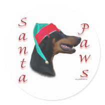 Doberman Pinscher (blk) Santa Paws stickers by GreyWolfCreation Doberman Pinscher (blk) Santa Paws stickers