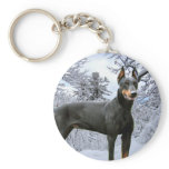 Doberman Pinscher Winter Snow Keychain