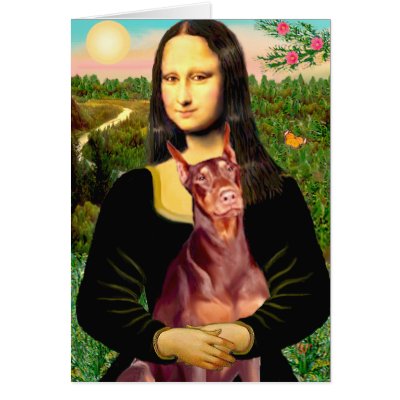 Doberman (red) - Mona Lisa Card by masterpiecedogs