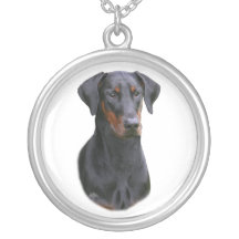 Dobermann Pinscher head-black natural ear necklace