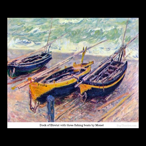 Dock of Etretat with three fishing boats by Monet Print