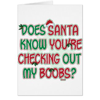Does Santa know you're checking out my boobs? card