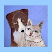 dog and cat by eric ginsburg t-shirts