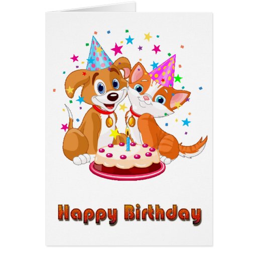 Dog and Cat Celebration Happy Birthday Card Zazzle