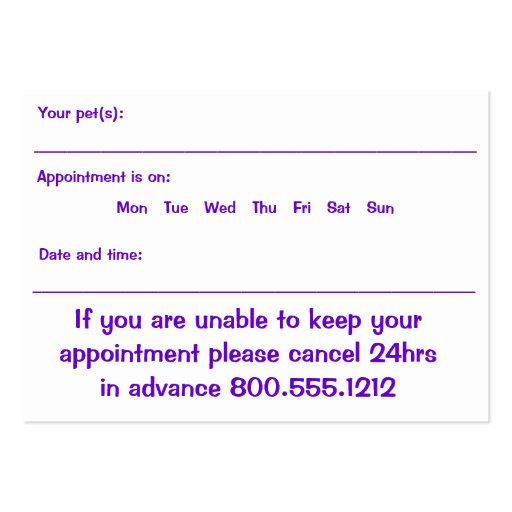 Dog And Cat Grooming Business And Appointment Card Business Cards (back side)