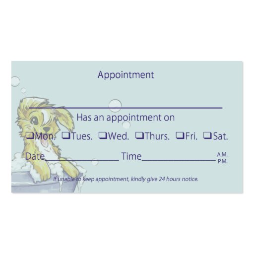 Dog and Pet Groomer - Doggie Bubble Bath Business Card Template (back side)