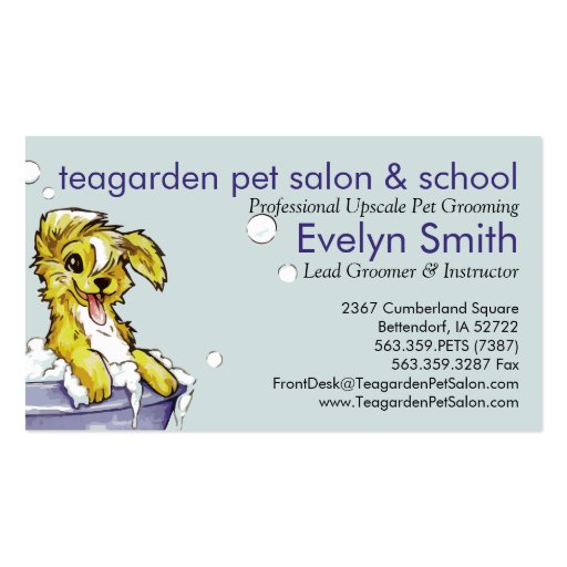 Dog and Pet Groomer - Doggie Bubble Bath Business Card Template (front side)