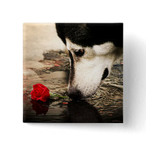 Dog and Red Rose Button by J32Teez Dog and Red Rose Button