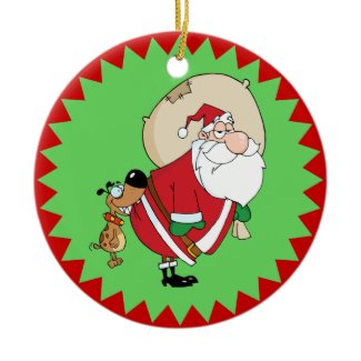 Dog Biting Santa Funny Christmas Ornament