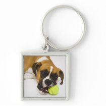 Dog biting tennis ball key chains