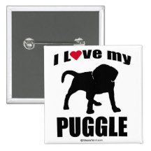 "DOG BREED" - PUGGLE - "I LOVE MY PUGGLE" PINBACK BUTTONS