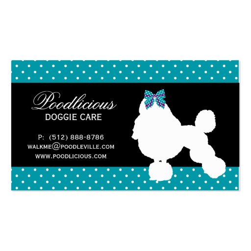Dog Business Card Poodle Cute Polka Dot Blue (front side)