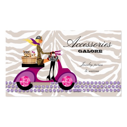 Dog Business Card Zebra Scooter Purple Blonde