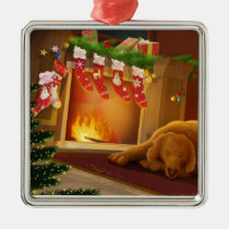 Dog By Fireplace ornaments