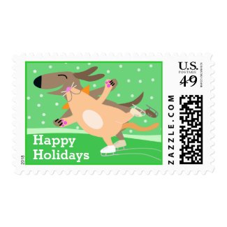 Dog & Cat Ice Skating-Happy Holidays Stamps