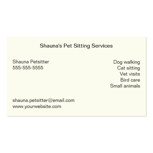 Dog & Cat Pet Sitting Services Business Card Template (back side)