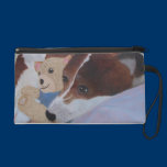 Dog Cuddling with Teddy Bear Wristlet Clutch bagettes bags