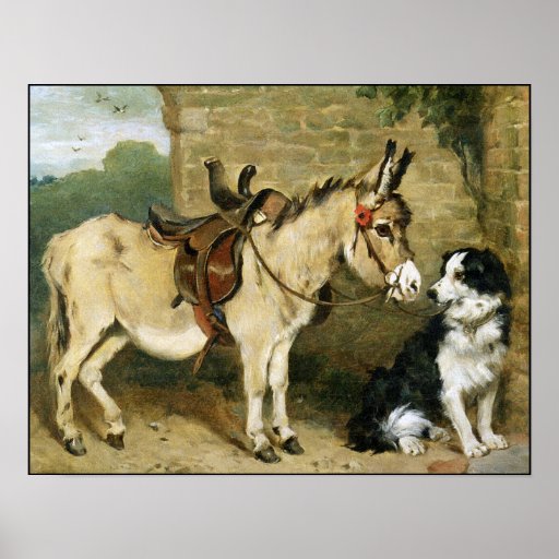 Dog & Donkey Animal Friends - Large Postage Stamp Posters