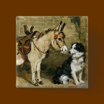 Dog & Donkey Animal Friends - Vintage Art by Emms buttons