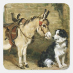 Dog & Donkey Animal Friends - Vintage Art by Emms Square Stickers