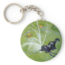 Dog Drinking from Garden Hose Key Chain