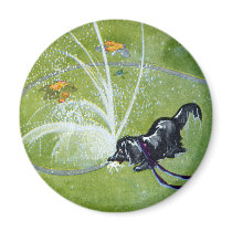 Dog Drinking from Garden Hose Fridge Magnets