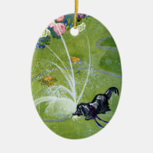 Dog Drinking from Garden Hose Christmas Tree Ornament