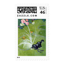 Dog Drinking from Garden Hose Stamp