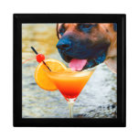 Dog Drinking Martini On The Beach Keepsake Box