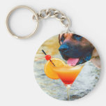 Dog Drinking Martini On The Beach Keychains