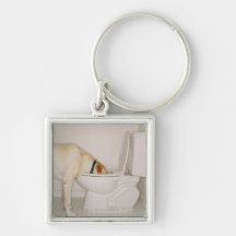 Dog drinking out of toilet key chain