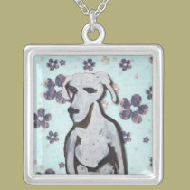 Dog Flower Power Blue Square Necklace necklaces