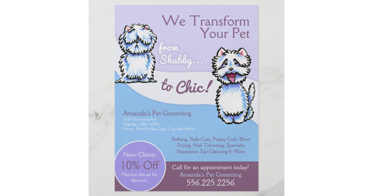dog groomer shabby chic westie coupon ad 8 5 quot x 11 quot flyer zazzle dog groomer shabby chic westie coupon ad 8 5 quot x 11 quot flyer zazzle
