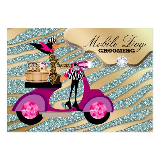 Dog Grooming Business Card Sparkle Zebra Teal (front side)