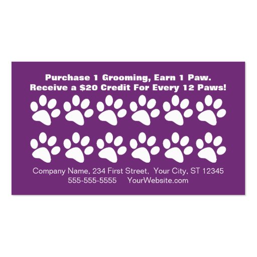 Dog Grooming Customer Loyalty Card Business Card Template (front side)