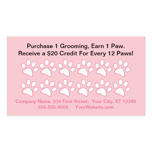 Dog Grooming Customer Reward Card Business Card (front side)