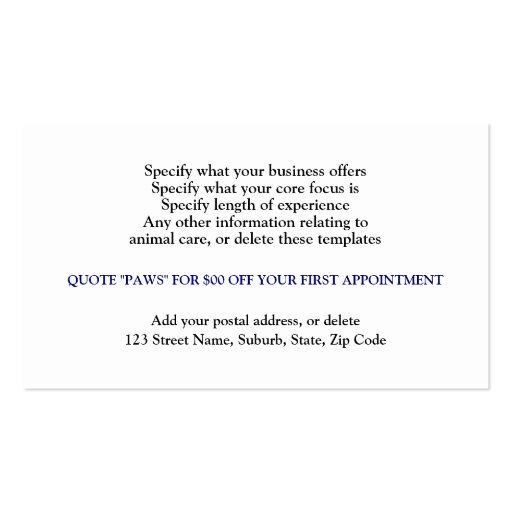 Dog grooming pet care PERSONALIZE Business Card Template (back side)