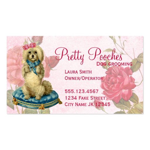 Dog Grooming Vintage Floral Business Card (back side)