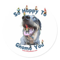 Dog Happy Gnome You Round Sticker