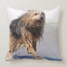 Dog - Joy of the Surf Beach Dogs Throw Pillows