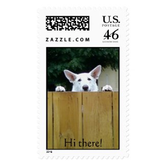 Dog Looking over fence stamp