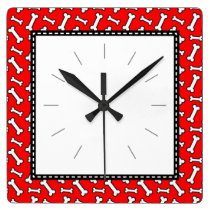 Dog Lover's Dog Bone Red Black Pattern wall clocks
