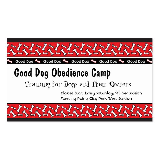 Dog Obedience Classes Dog Trainer Business Cards (back side)