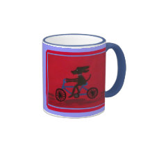 dog on a bike ringer mug