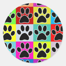 dog paw coloured round sticker