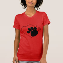Dog Paw Hearts I Love My Dog Red Fine Jersey T-shirt
