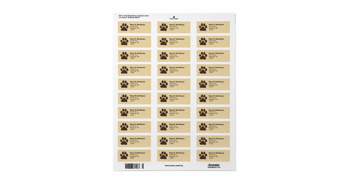 Dog Paw Print Return Address Labels Zazzle
